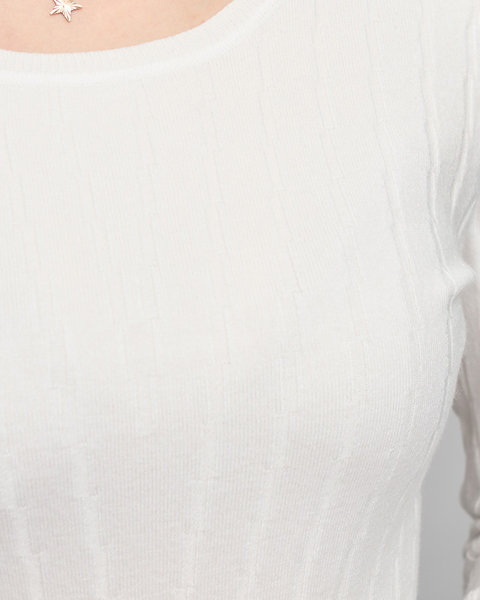 Sieviešu džemperis ar apaļu kakla izgriezumu baltā krāsā - Apģērbs