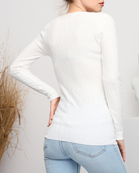 Sieviešu džemperis ar apaļu kakla izgriezumu baltā krāsā - Apģērbs
