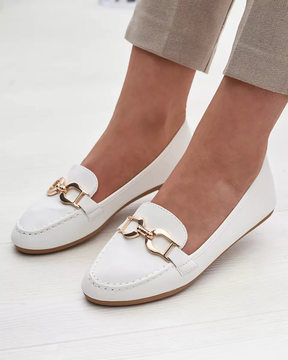 Sieviešu eko ādas mokasīni ar ornamentu baltā krāsā Qivett- Footwear