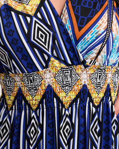 Sieviešu kobalta maksi kleita ar ģeometrisku apdruku - Apģērbs