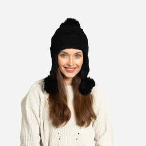 Sieviešu melna izolēta cepure ar pomponiem - Aksesuāri