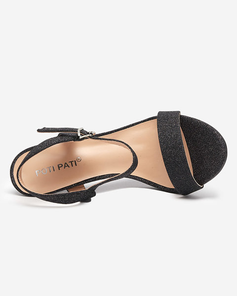 Sieviešu melnas sandales ar spīdumiem uz Flamid papēža - Apavi