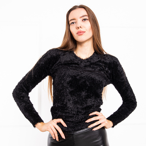 Sieviešu melns kažokādas džemperis - Apģērbs