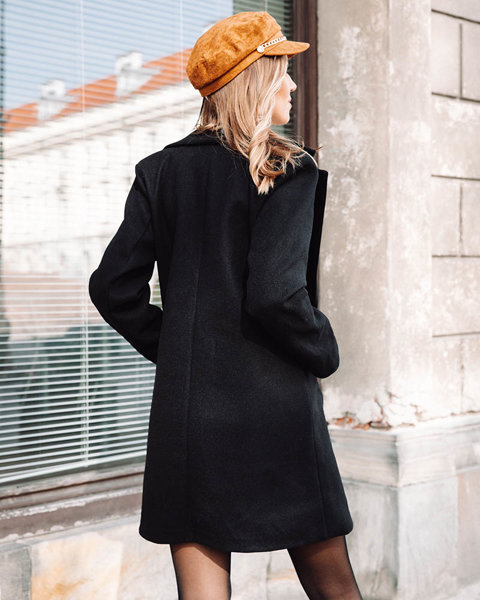 Sieviešu mēteļa jaka līdz ceļiem melnā krāsā- Apģērbs