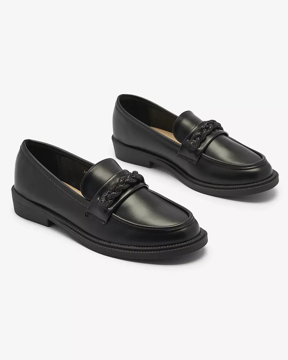 Sieviešu mokasīni ar ornamentu melnā krāsā Lerossa- Footwear