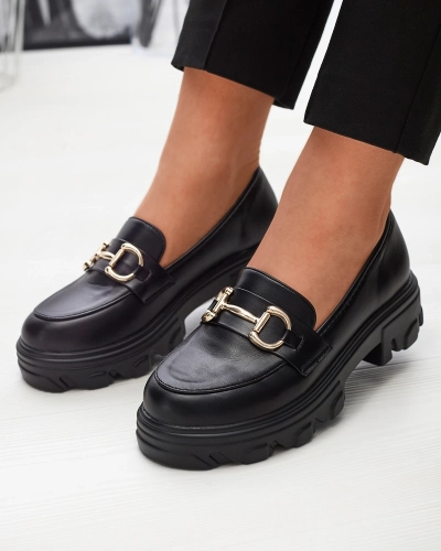 Sieviešu mokasīni melnā krāsā ar ornamentu Sancy- Footwear
