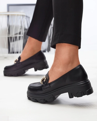 Sieviešu mokasīni melnā krāsā ar ornamentu Sancy- Footwear
