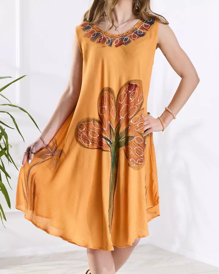 Sieviešu oranža gultas pārklājs a'la kleita ar ziedu motīvu - Apģērbi