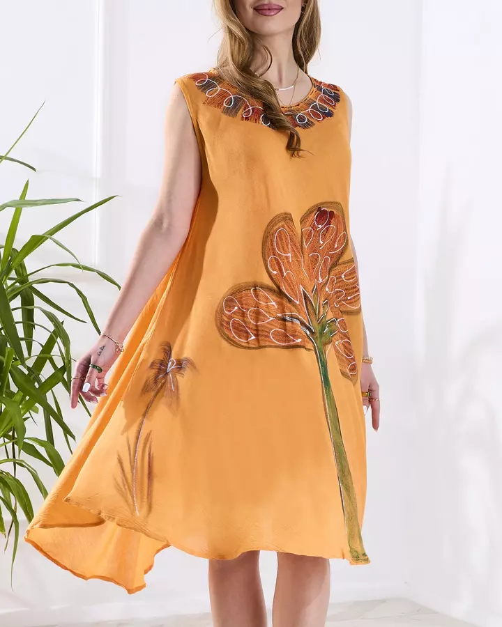 Sieviešu oranža gultas pārklājs a'la kleita ar ziedu motīvu - Apģērbi
