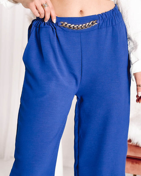 Sieviešu platās kobalta krāsas palaco bikses ar ķēdīti - Apģērbs