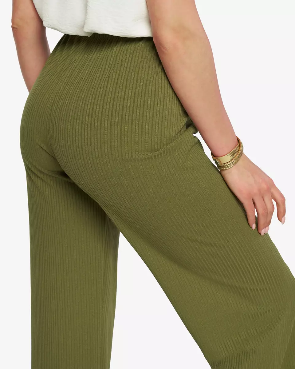 Sieviešu platās rievotās bikses zaļā krāsā - Apģērbs