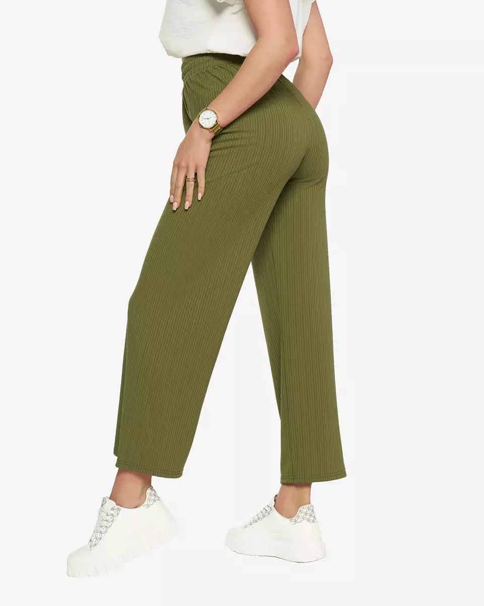 Sieviešu platās rievotās bikses zaļā krāsā - Apģērbs