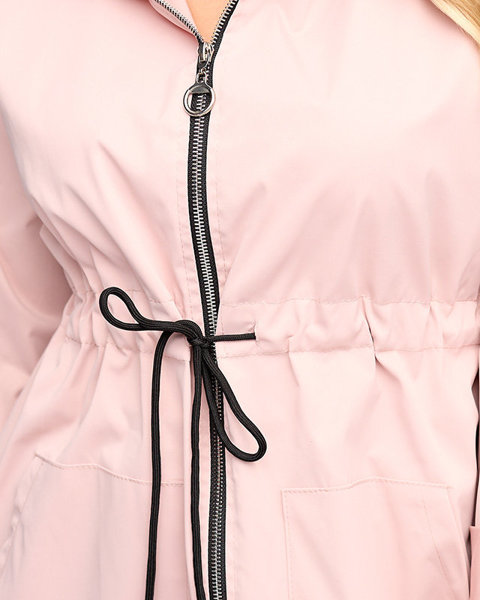 Sieviešu rozā gara vējjaka, piesieta jostasvieta – apģērbs