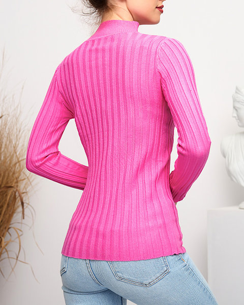 Sieviešu rozā rievotu džemperis ar stāvapkakli - Apģērbs