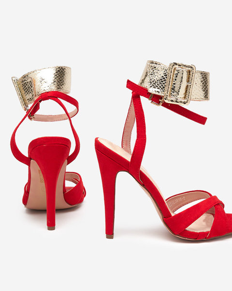Sieviešu sandales uz augsta papēža sarkanā krāsā ar zelta svītru Magnesias - Footwear