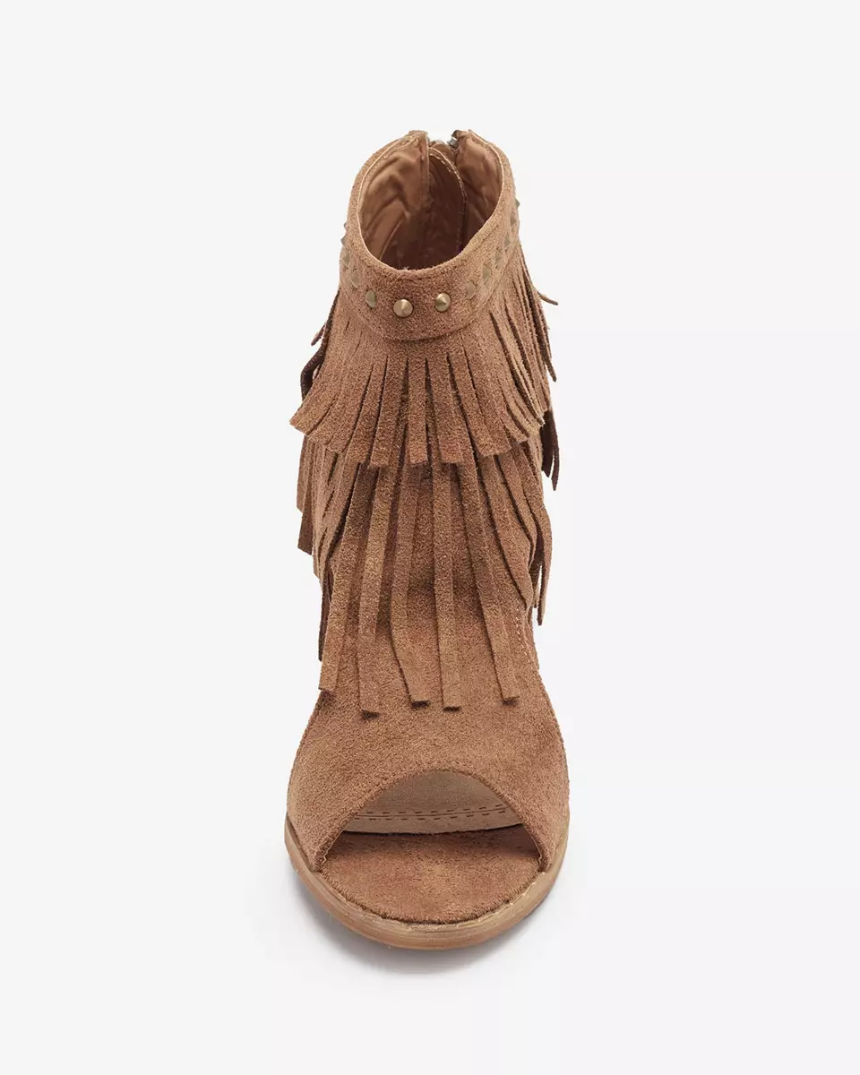 Sieviešu sandales uz kājiņas ar pušķiem kamieļu krāsā Dovsi- Apavi