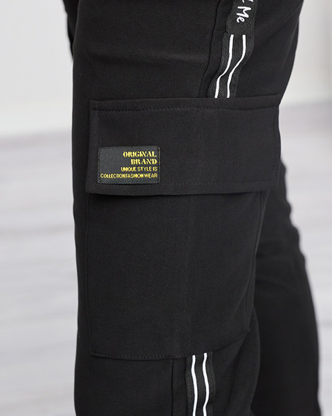 Sieviešu siltās kravas bikses ar svītrām melnā krāsā - Apģērbs