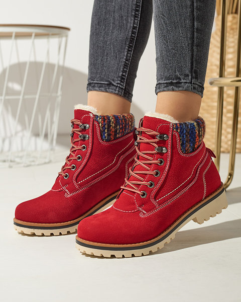 Sieviešu siltinātie trapper tipa zābaki sarkanā krāsā Ebrac- Footwear