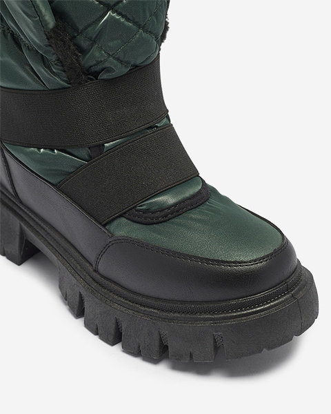 Sieviešu sniega zābaki ar plakanu zoli melnā un zaļā krāsā Ferory- Footwear