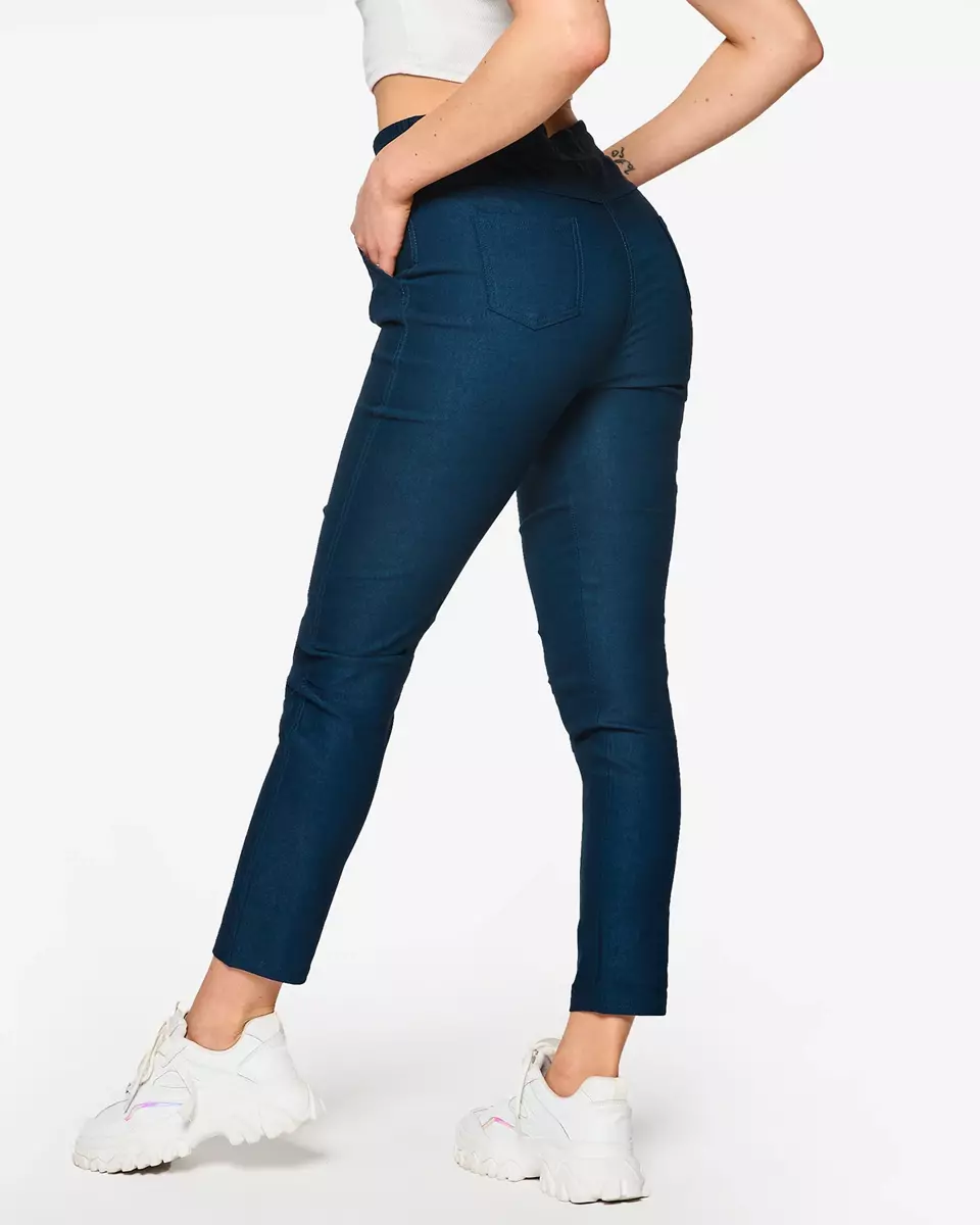 Sieviešu taisnas auduma bikses tumši zilā krāsā PLUS SIZE- Apģērbi