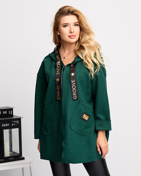 Sieviešu tumši zaļa jaka - izrotāts mētelis - apģērbs