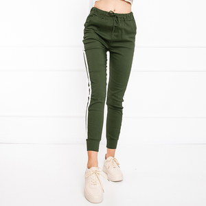 Sieviešu tumši zaļas sporta bikses ar baltām svītrām - Apģērbs