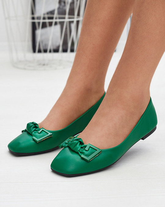 Sieviešu zaļas balerīnas ar rotājumu uz deguna Caxien- Footwear