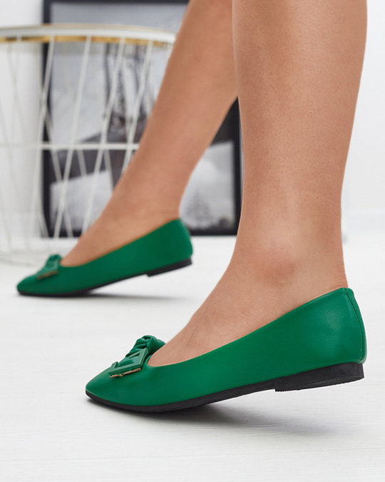 Sieviešu zaļas balerīnas ar rotājumu uz deguna Caxien- Footwear