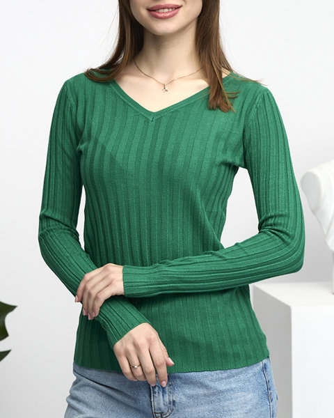 Sieviešu zaļš rievotu džemperis - Apģērbs