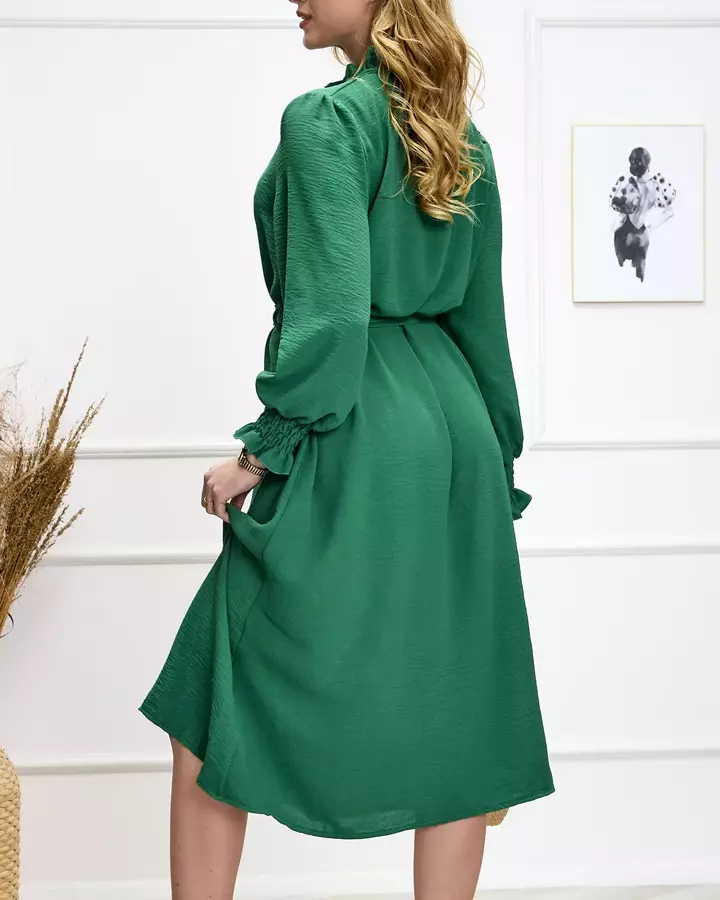 Tumši zaļa sieviešu gara kleita ar jostasvietu - Apģērbs