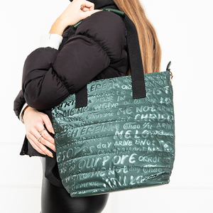 Tumši zaļa sieviešu stepēta iepirkumu soma ar uzrakstiem - Aksesuāri