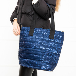 Tumši zila sieviešu stepēta iepirkumu soma ar uzrakstiem - Aksesuāri