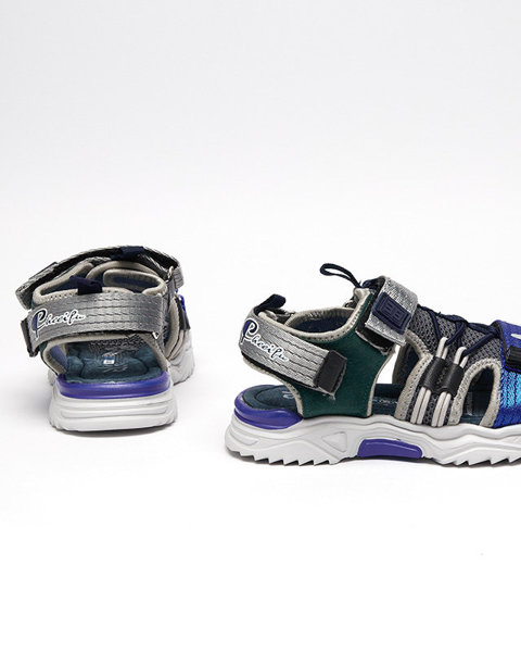 Tumši zilas un pelēkas bērnu sandales ar Velcro Meteris - Apavi