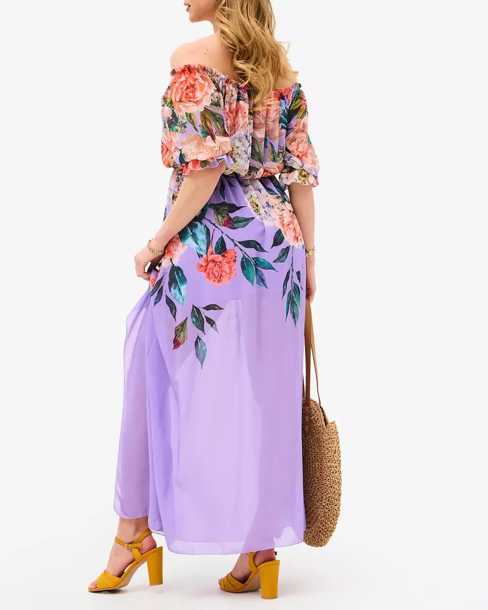 Violeta sieviešu gara kleita ar ziedu oderi - Apģērbs