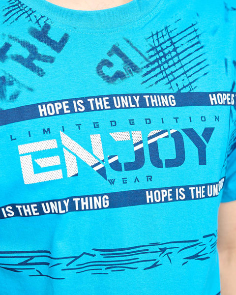 Vīriešu tirkīza t-krekls ar uzrakstu ENJOY- Clothes