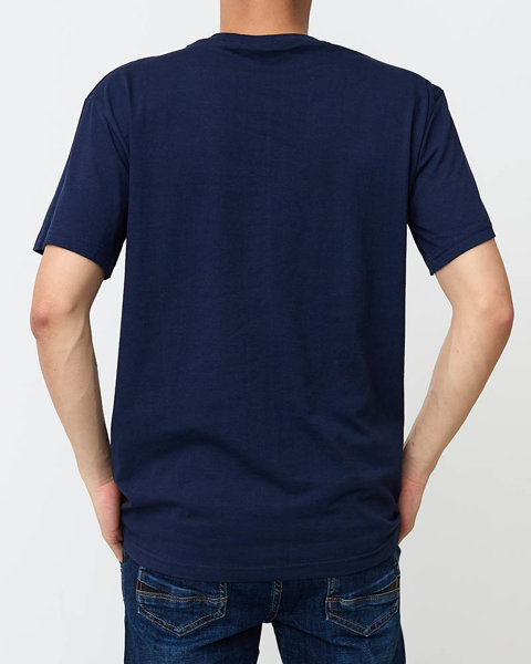 Vīriešu tumši zils kokvilnas t-krekls ar krāsainu apdruku - Apģērbs