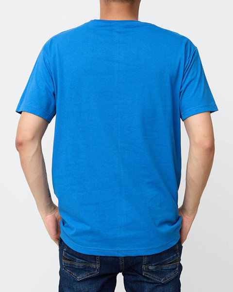Vīriešu zils kokvilnas t-krekls ar krāsainu apdruku - Apģērbs