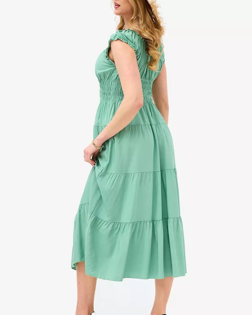 Zaļa gara sieviešu kleita bez siksniņām ar dekoratīvām pogām - Apģērbs