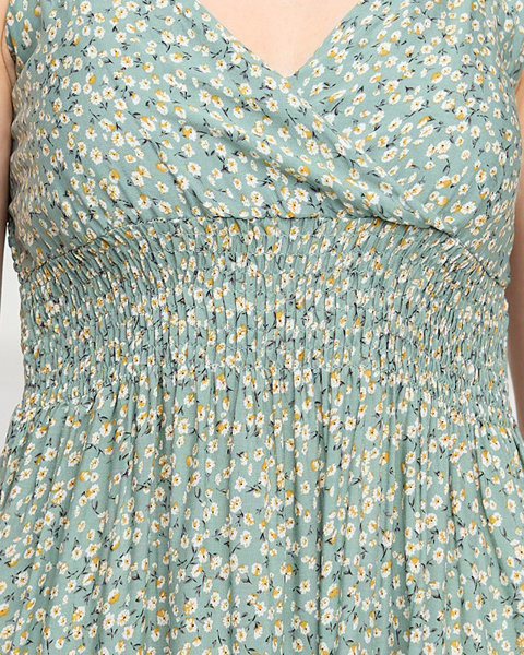 Zaļa īsa kleita ar sīku ziedu rakstu - Apģērbs