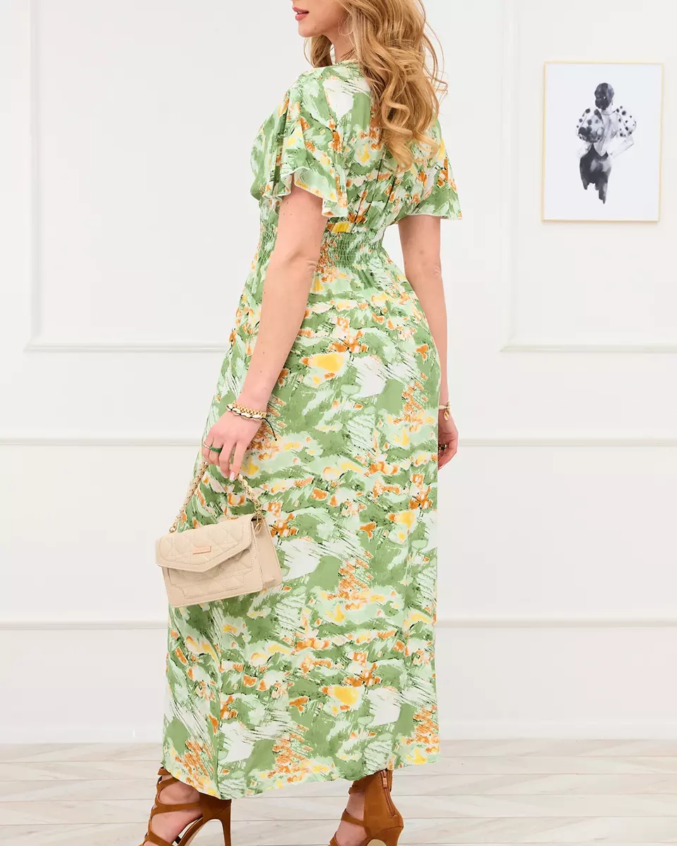 Zaļa sieviešu gara kleita ar modernu rakstu - Apģērbs