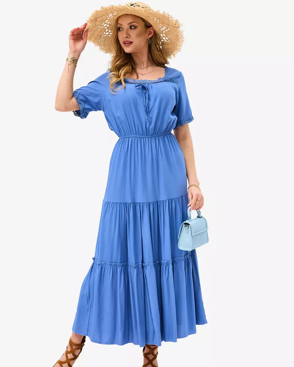 Zila gara sieviešu kleita ar īsām piedurknēm - Apģērbs