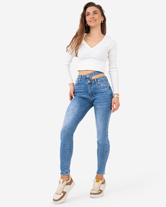 Zili sieviešu šauri džinsi ar izgriezumu - Apģērbs