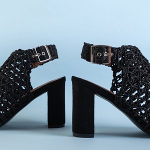 Черные женские ажурные босоножки на каблуке Bettina